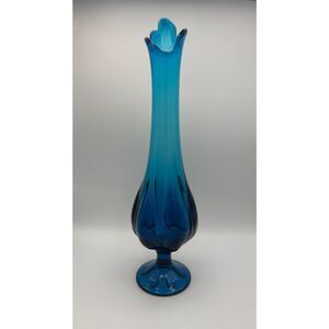 Viking Glass Bluenique Six Petal Footed Swung Vase 17.5in Tall